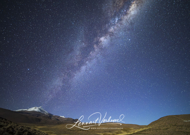 Milky Way over the volcano near Guallatiri at night