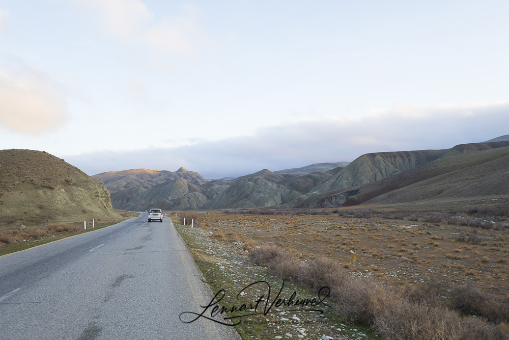 Car through landscape in Azerbaijan